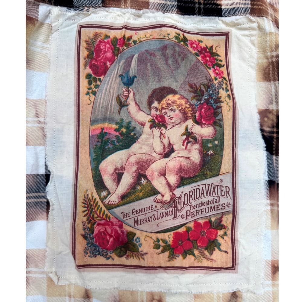 Angel Cherub Flannel Shirt L – Upcycled‎ Folk Art Bleached Flannel